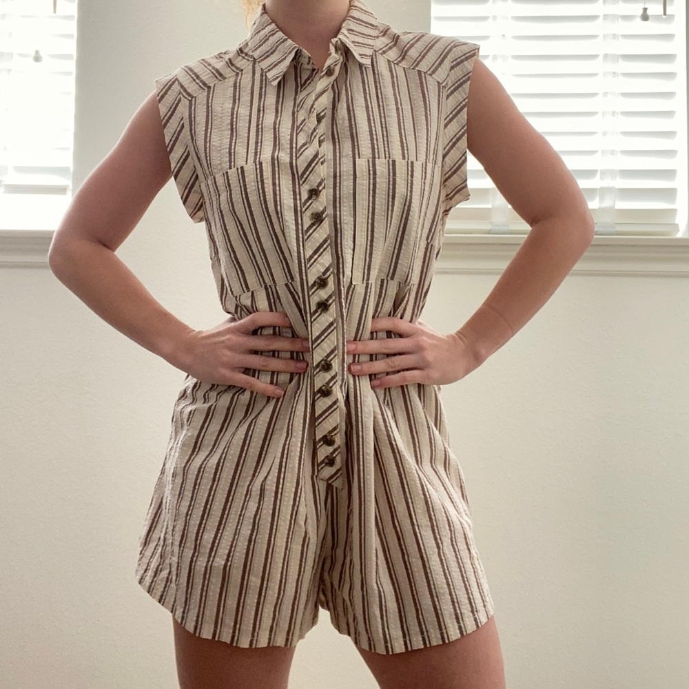 Tan and brown striped romper